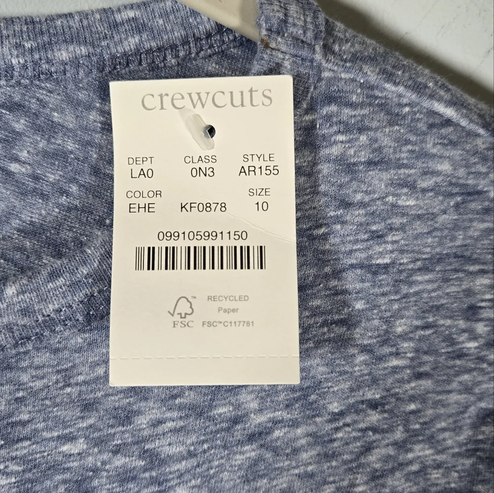 Crewcuts Girls Blue Heather Long Sleeve Lace‎ Heart Shirt NWT Size 10